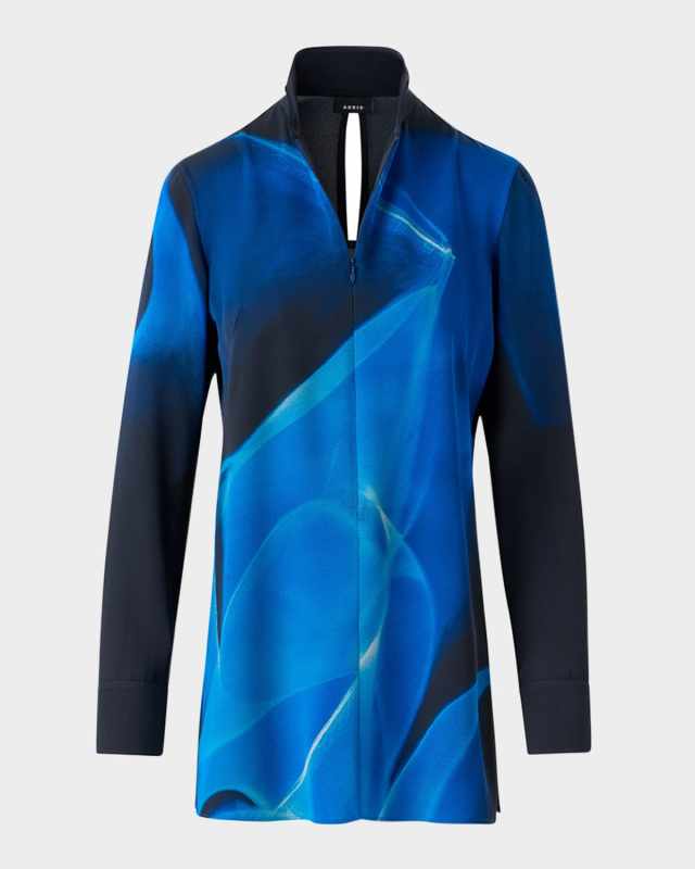 Alyson's Cyanotype Printed Mock-Neck Tunic Blouse